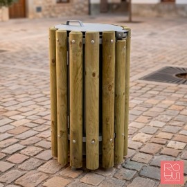 Paperera de fusta amb tapa metàl·lica model Gredos